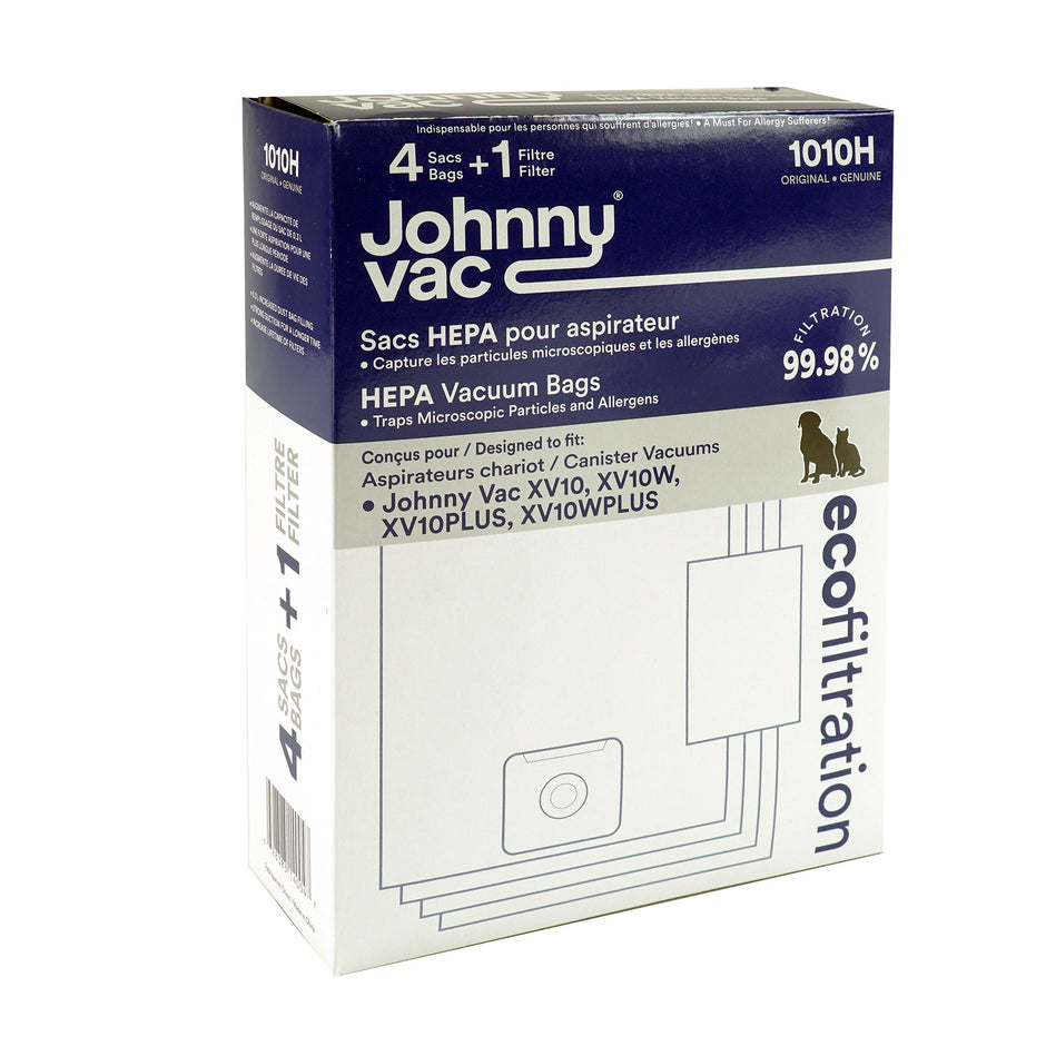 Microfilter Hepa Canister Vacuum Bags - Johnny Vac XV-10 and XV-10 Plus - Pack of 4 Bags + 1 Filter