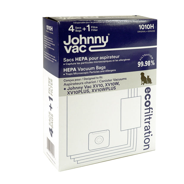 Microfilter Hepa Canister Vacuum Bags - Johnny Vac XV-10 and XV-10 Plus - Pack of 4 Bags + 1 Filter