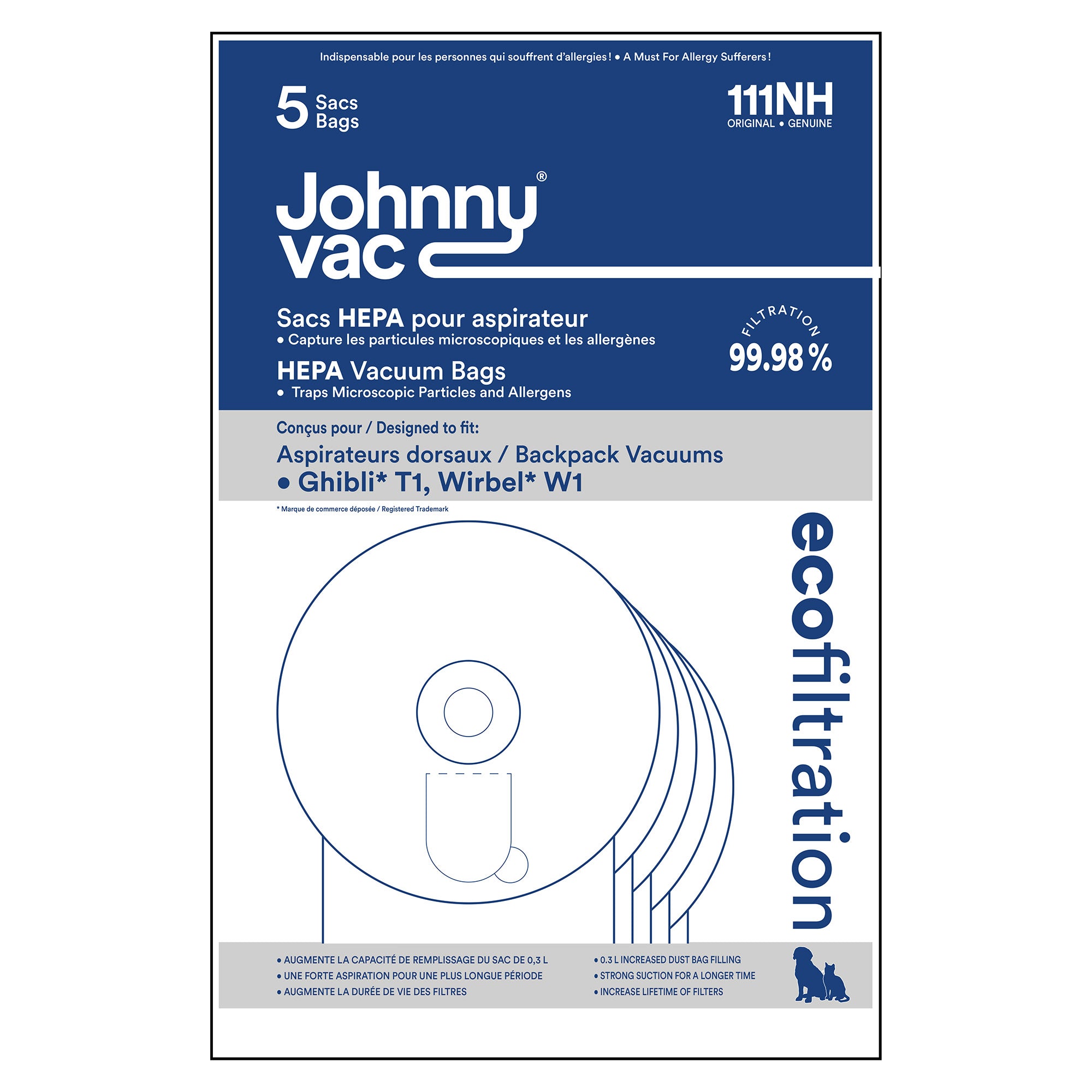 Round Microfilter HEPA Vacuum Bag for Ghibli Vacuum T1 and Wirbel W1 - Pack of 5 Bags