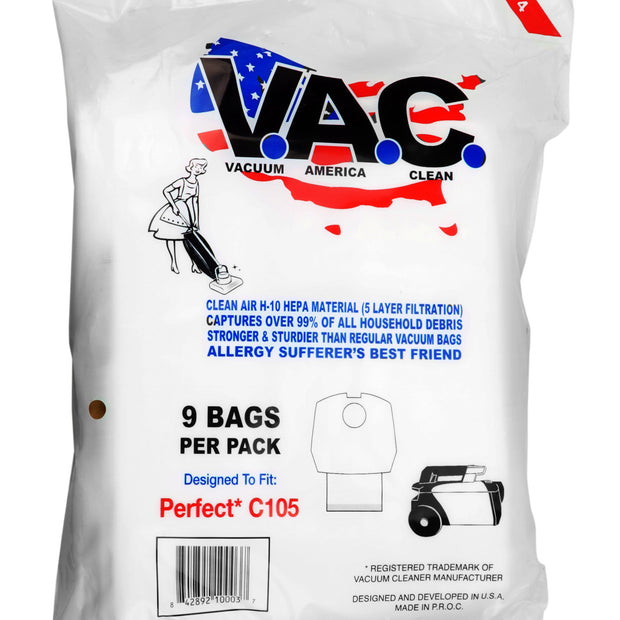 Microfilter Bag for Commercial Canister Vacuum Perfect C105 - Pack of 9 Bags