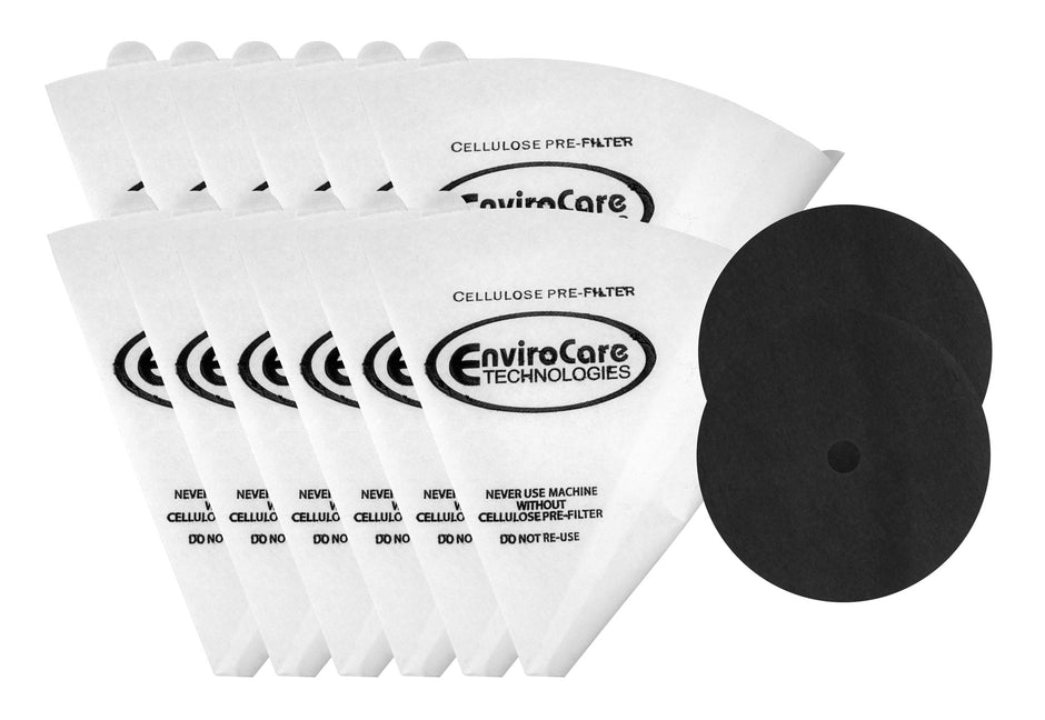 Cone Shape Paper Bag for Filter Queen Vacuum - Pack of 12 Bags + 2 Motor Filters - Envirocare 200JV