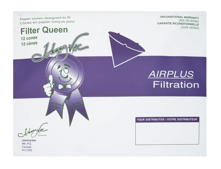 Cone Shape Paper Bag for Filter Queen Vacuum - Pack of 12 Bags + 2 Motor Filters - Envirocare 200JV