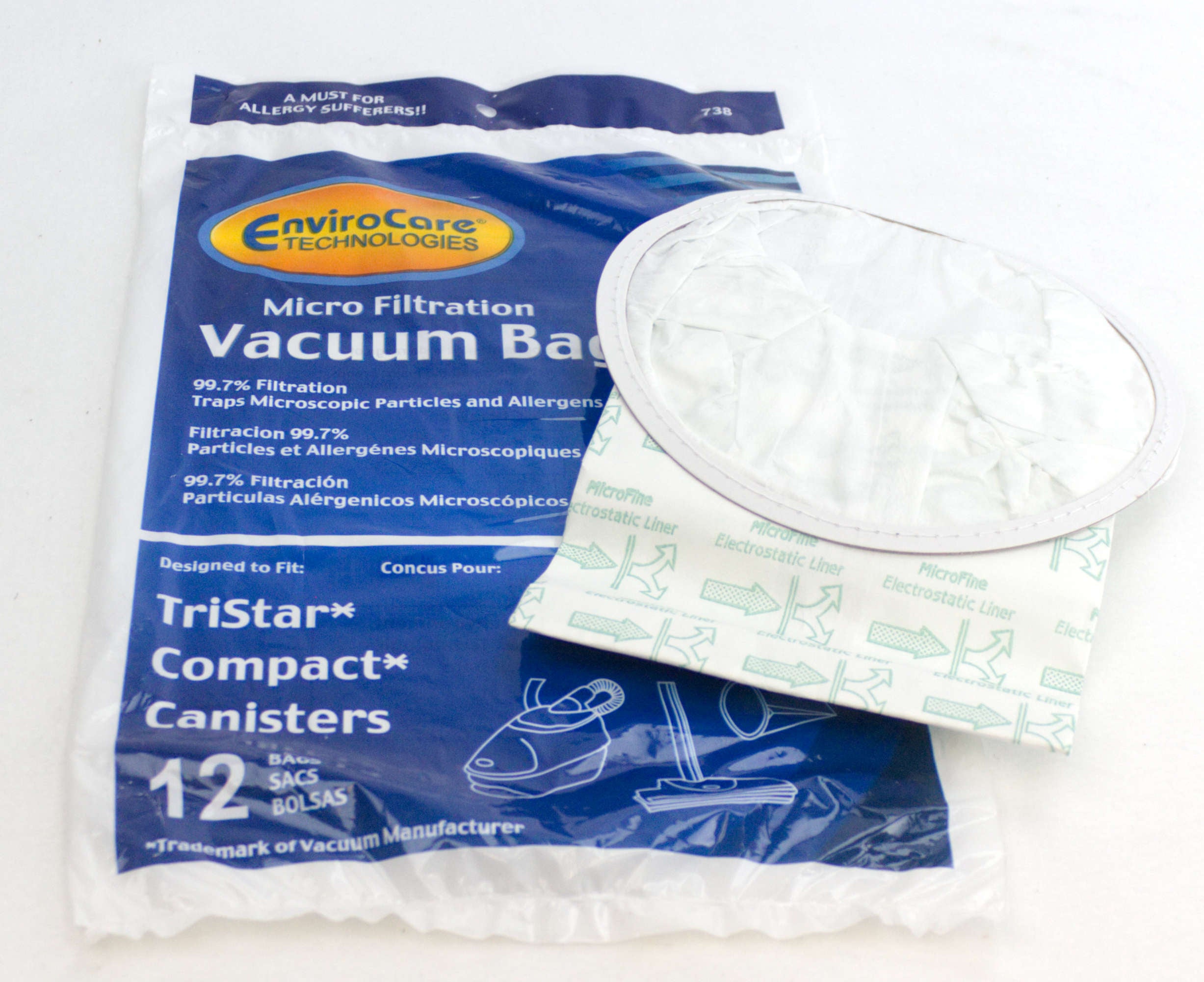 Microfilter Vacuum Bag for Compact and Tristar Canister Vacuum Cleaner - Pack of 12 Bags - Envirocare 738