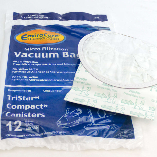 Microfilter Vacuum Bag for Compact and Tristar Canister Vacuum Cleaner - Pack of 12 Bags - Envirocare 738