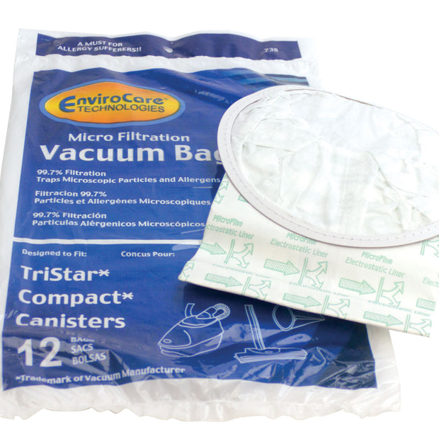 Microfilter Vacuum Bag for Compact and Tristar Canister Vacuum Cleaner - Pack of 12 Bags - Envirocare 738