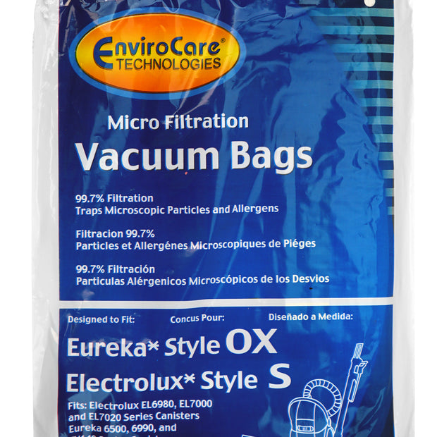 Microfilter Vacuum Bag for Electrolux Style S, Eureka Style OX - Harmony - Oxygen - Pack of 4 Bags - Envirocare 135