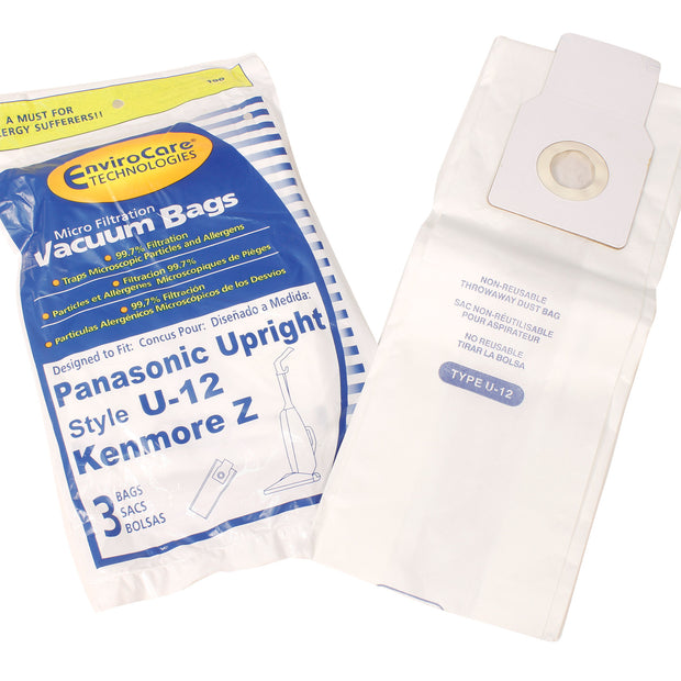 Microfilter Bag for Upright Vacuum Panasonic Type U-12 / Kenmore Z - Pack of 3 Bags - Envirocare 190