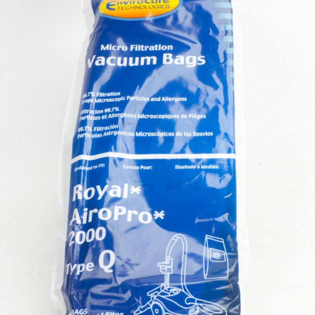 Microfilter Bag for Royal Air Pro 2000 Type Q Vacuum - Pack of 7 Bags + 1 Filter - Envirocare 214