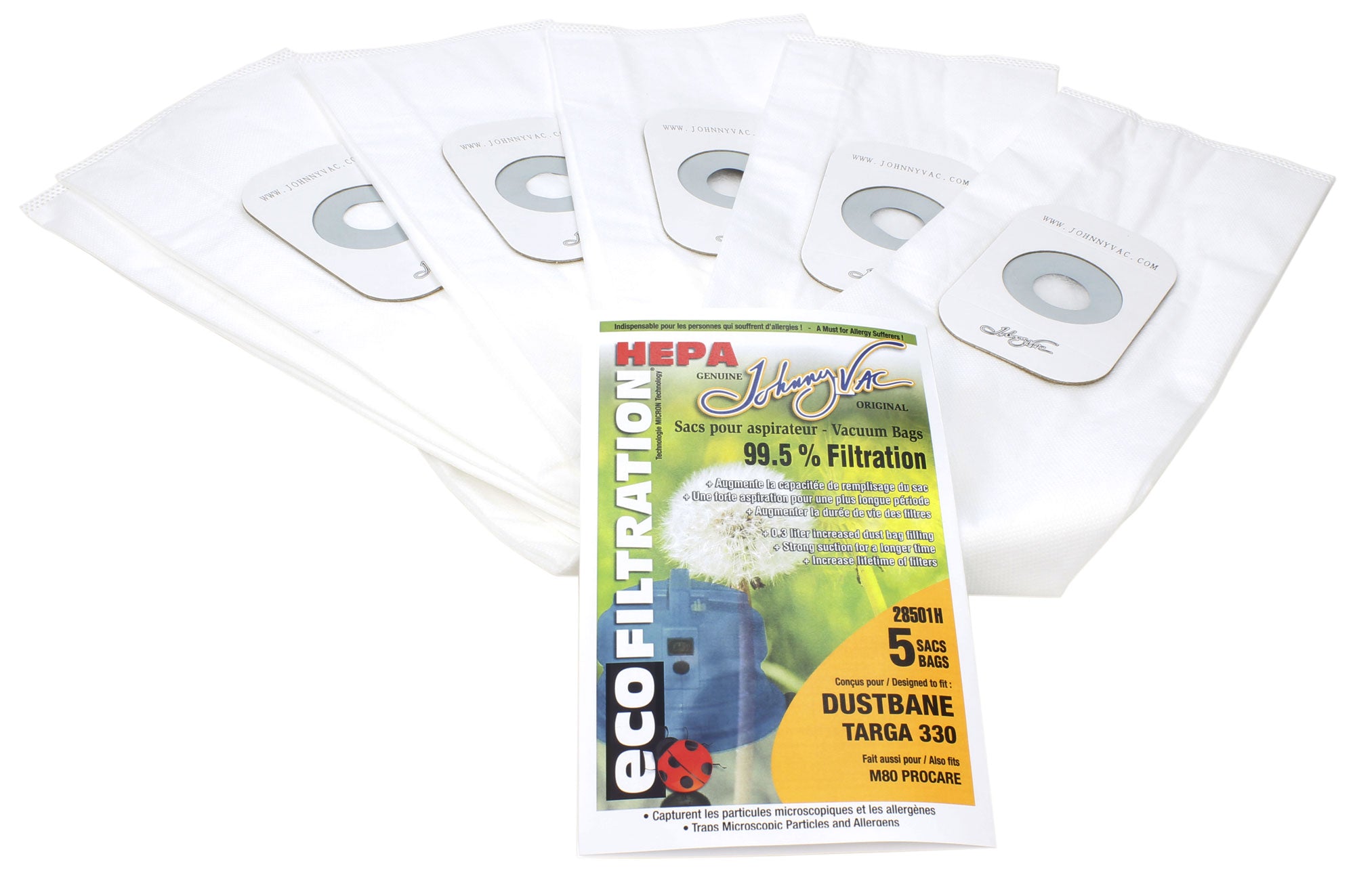 HEPA Microfilter Bag for Dustbane Targa 330 Vacuum and M80 Procare - Pack of 5 Bags