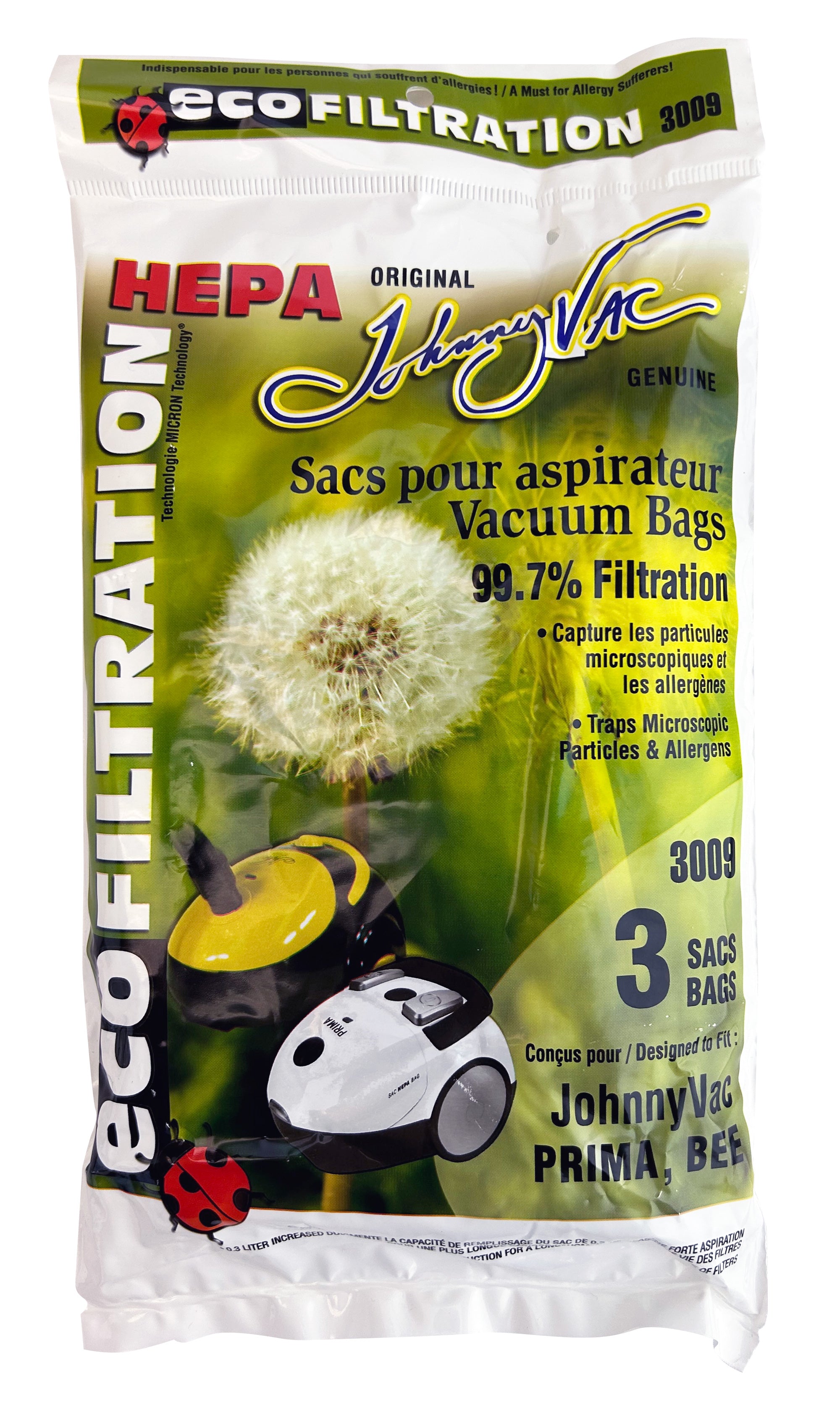 HEPA Microfilter Bag for PRIMA Canister Vacuum - Pack of 3 Bags