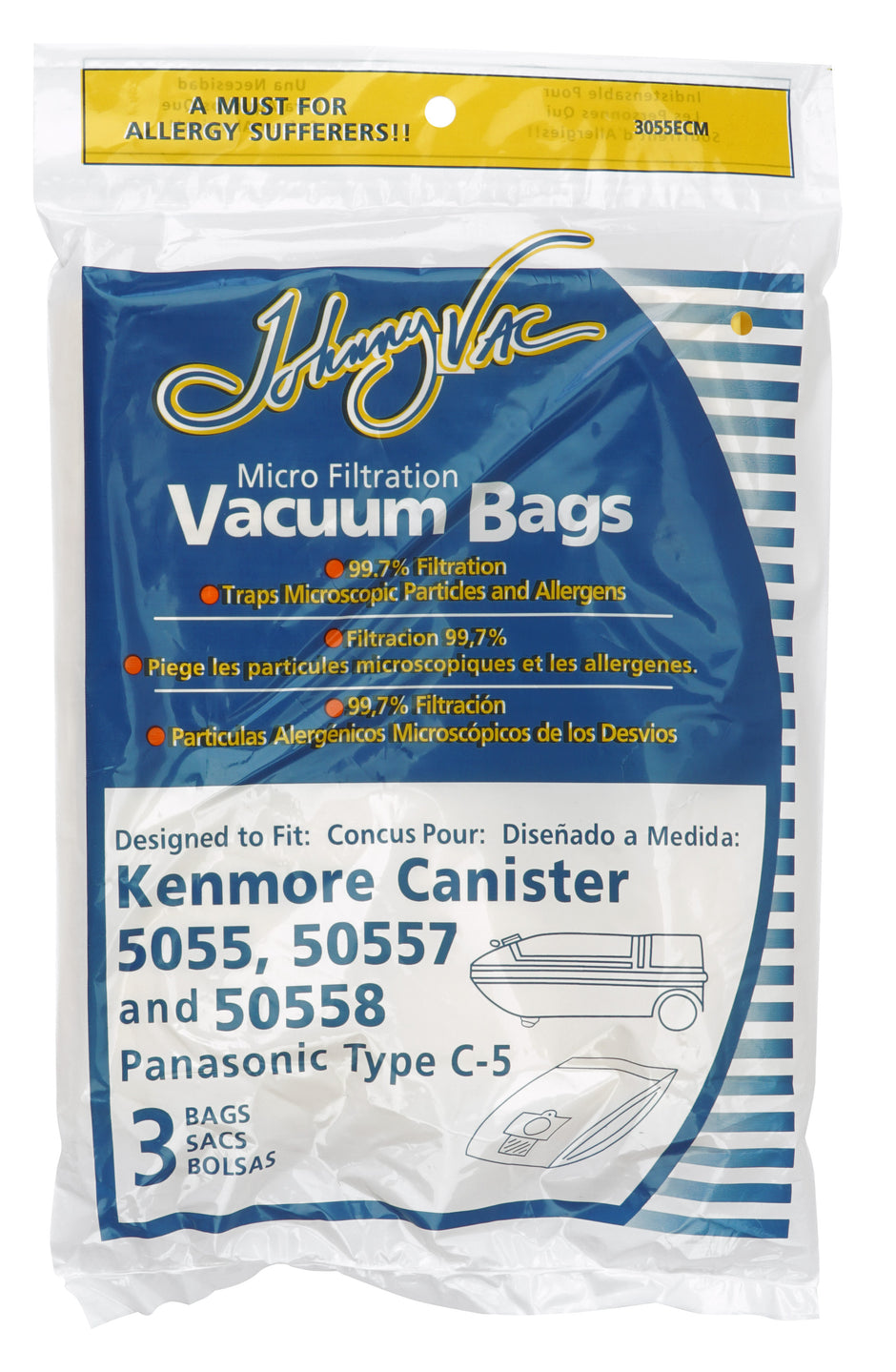 Microfilter Bag for Kenmore Models 5055, 50557, 50558 and Panasonic C-5 Vacuum - Pack of 3 Bags - Envirocare 137