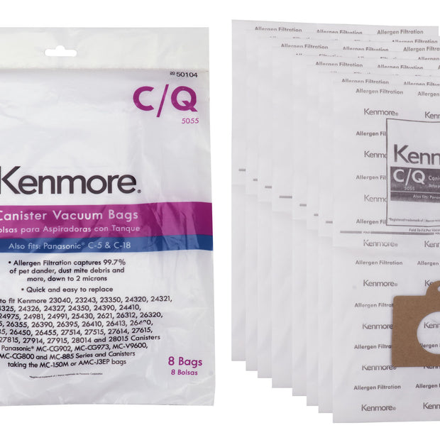 Bag for Kenmore Canister Vacuum Style Q/C and Panasonic C-5, C-18 - Pack of 8 Bags - 50104