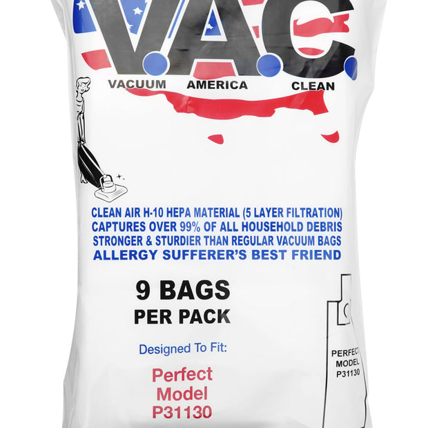 Paper Bags for Perfect Vacuum Cleaner, P31130 Model, Pack of 9 bags - 5 Layer Filtration