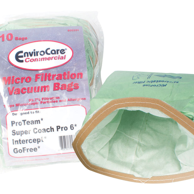 Microfilter Bag for Proteam, Super Coach Pro 6, Intercept and Go Free Backpack Vacuum - Pack of 10 Bags - Envirocare ECC331