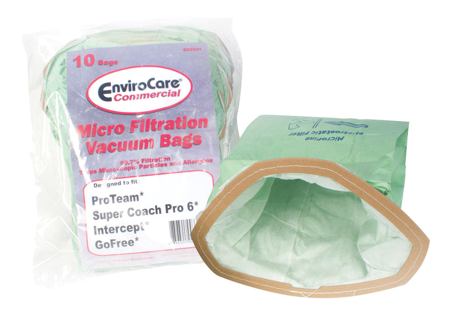 Microfilter Bag for Proteam, Super Coach Pro 6, Intercept and Go Free Backpack Vacuum - Pack of 10 Bags - Envirocare ECC331