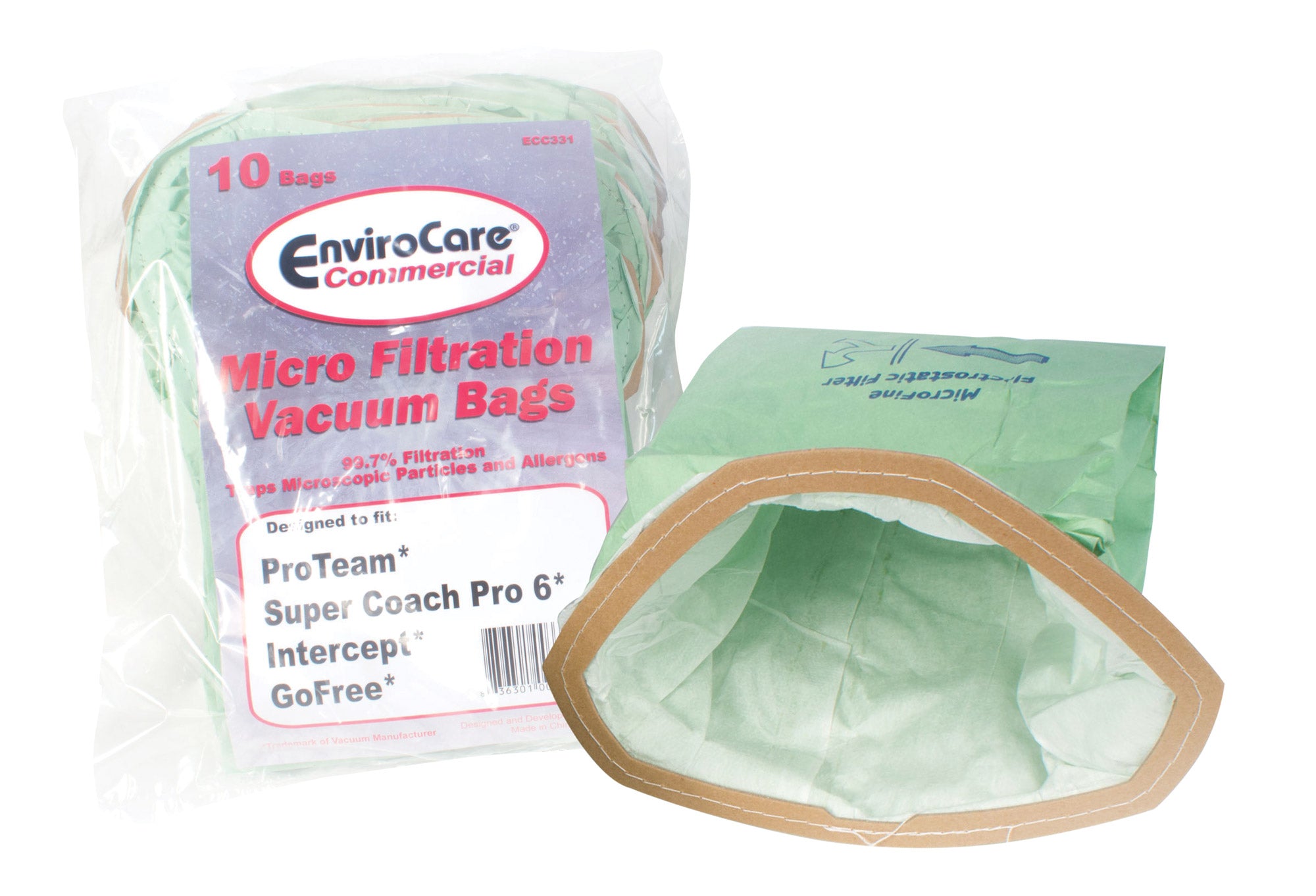 Microfilter Bag for Proteam, Super Coach Pro 6, Intercept and Go Free Backpack Vacuum - Pack of 10 Bags - Envirocare ECC331