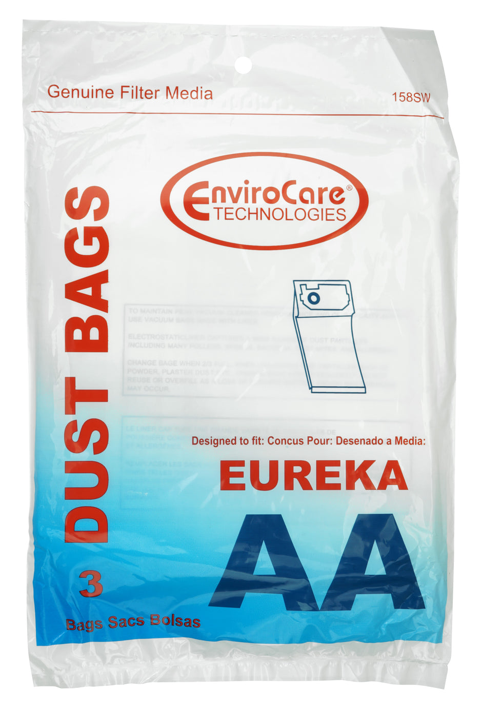 Paper Bag for Eureka Type AA Vacuum - Pack of 3 Bags - Envirocare 158SW
