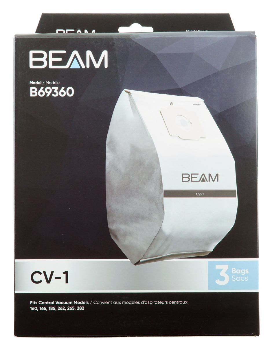PAPER Microfilter Bags for Beam B69360 CV-1 Central Vacuum Cleaner - Pack of 3 Bags
