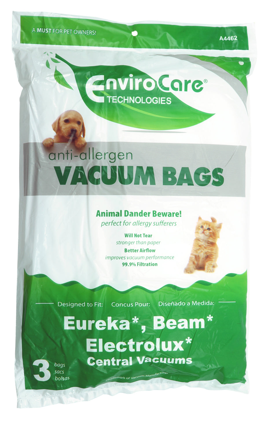 Anti-allergenic Bags for Eureka, Beam and Electrolux Central Vacuum Cleaners - Pack of 3 Bags