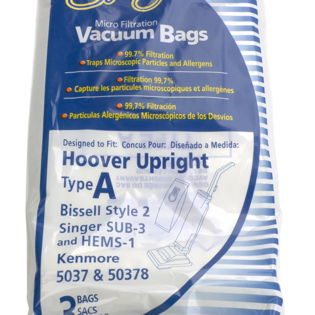 Microfilter Bag for Hoover Type A, Bissell Style 2, Singer SUB-3, HEMS-1 et Kenmore 5037/50378 Vacuum - Pack of 3 Bags - Envirocare 809