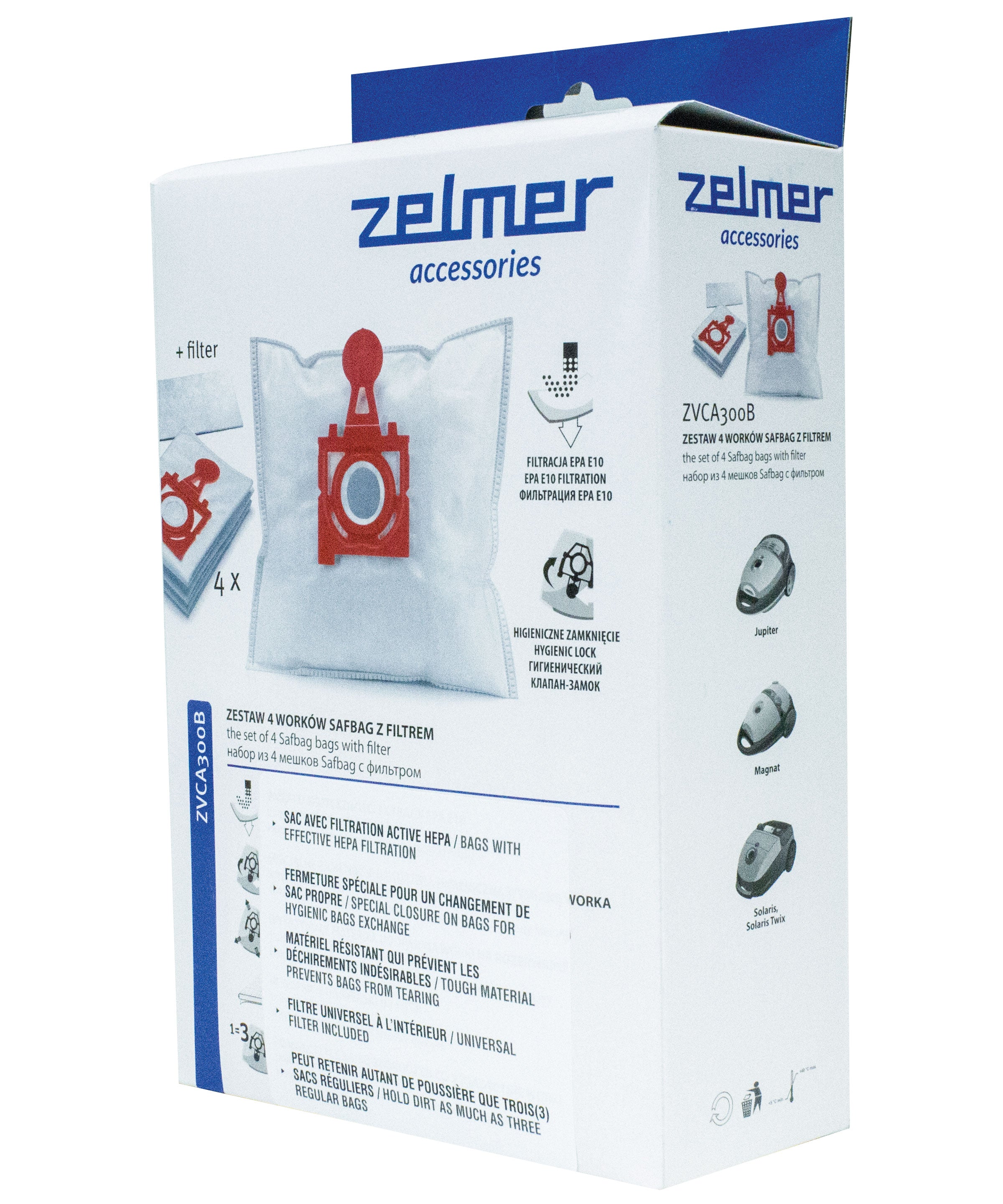 Hepa Bag for Canister Zelmer Vacuum VC3000, VC4000 et VC5000 - Pack of 4 Bags + 1 Filter