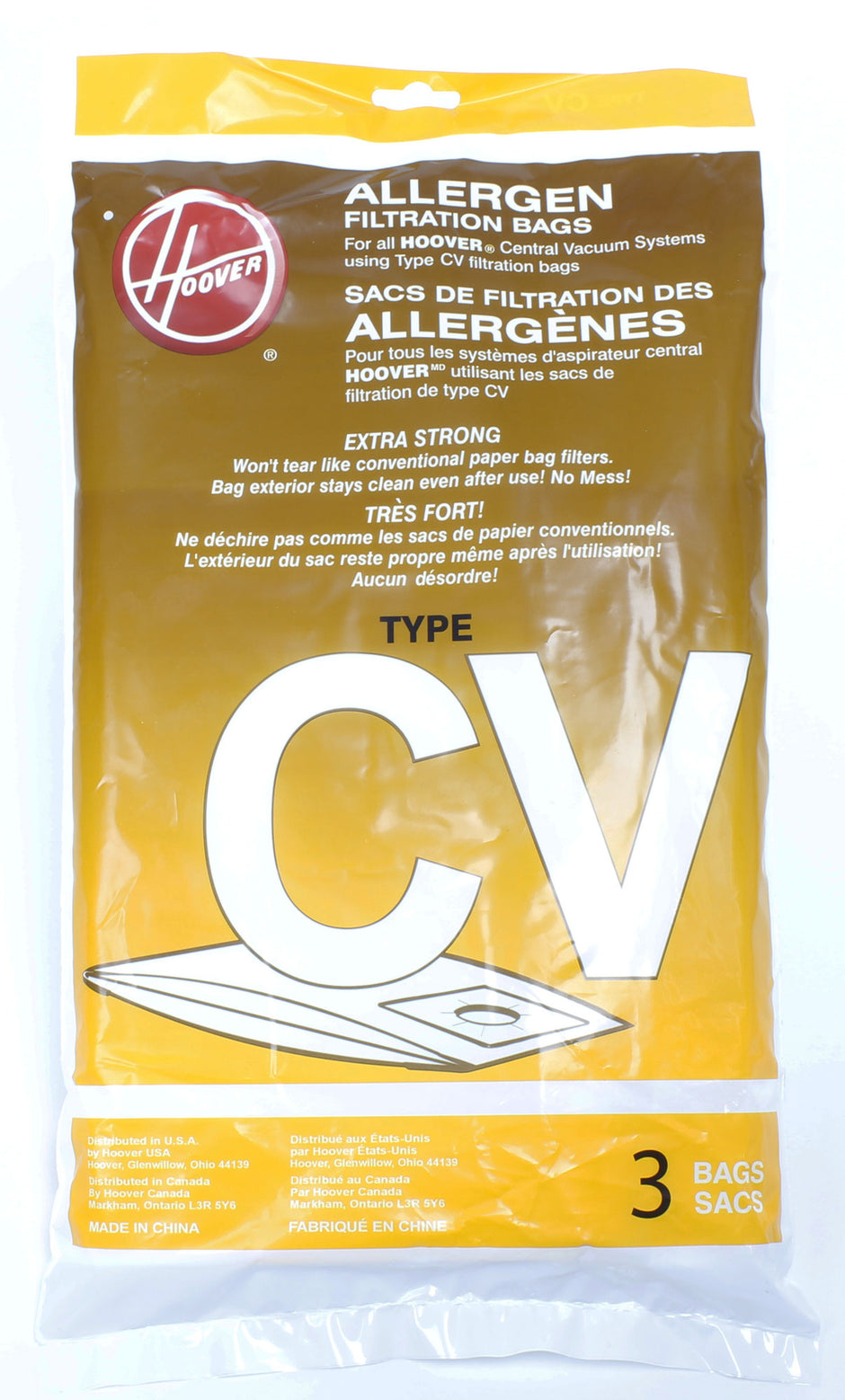 Synthetic Bag for Hoover Central Vacuum Type CV - Pack of 3 Bags