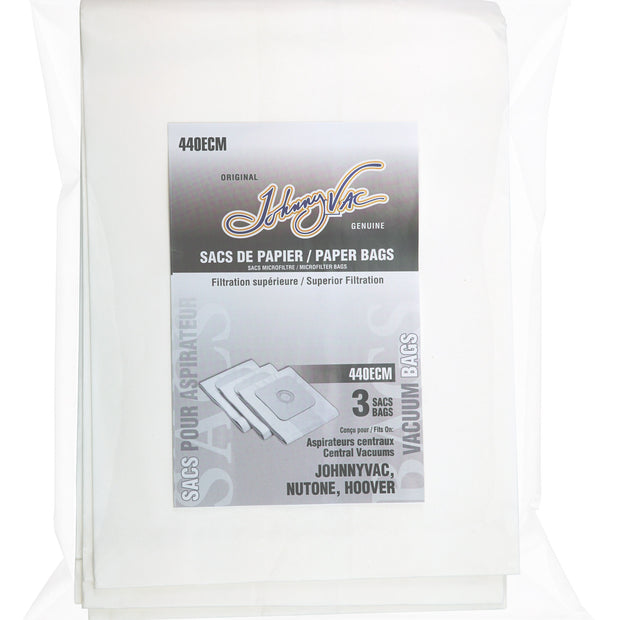 Paper Bag for Central Vacuum Johnny Vac, RhinoVac, Nutone, Hoover - Pack of 3 Bags