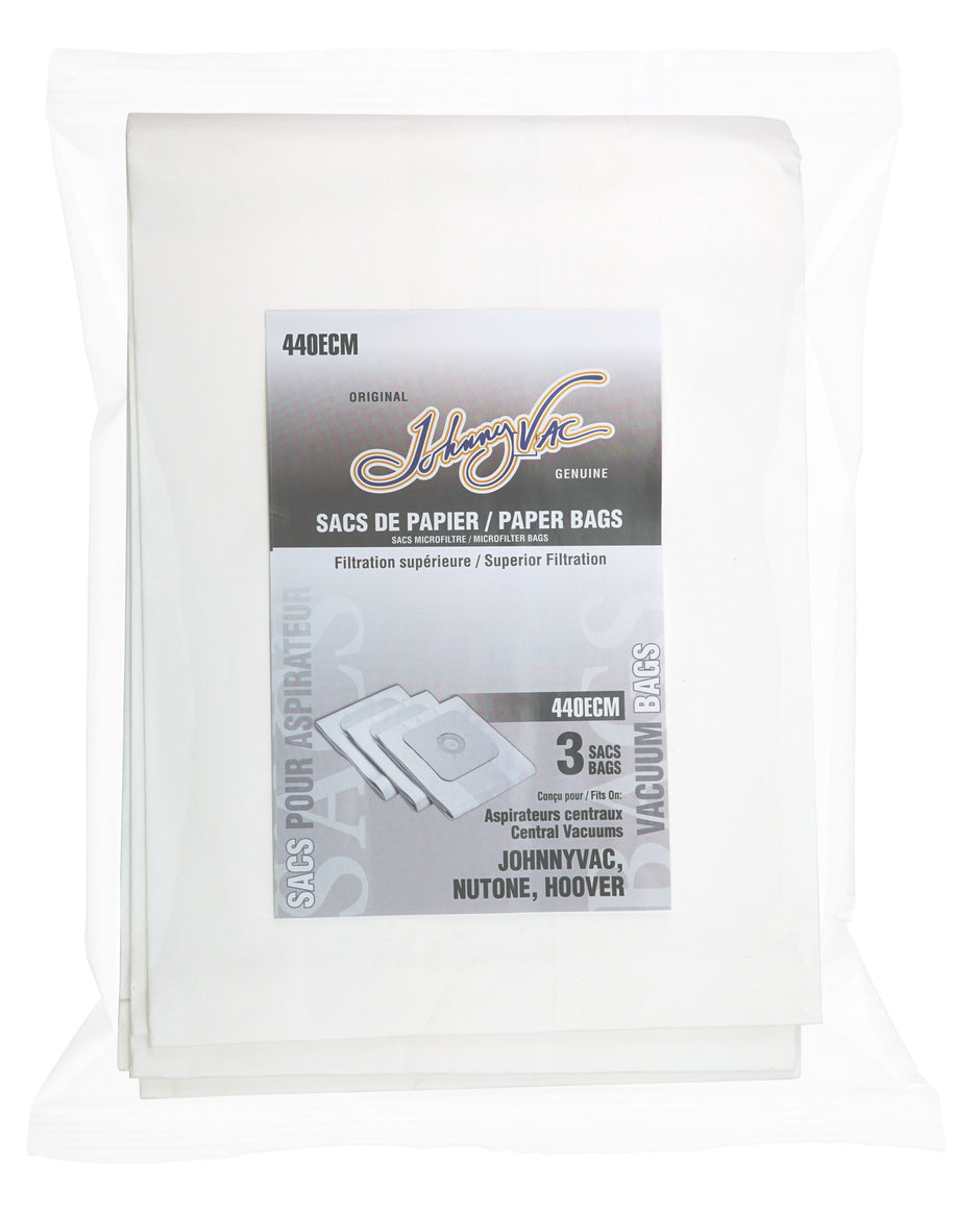 Paper Bag for Central Vacuum Johnny Vac, RhinoVac, Nutone, Hoover - Pack of 3 Bags