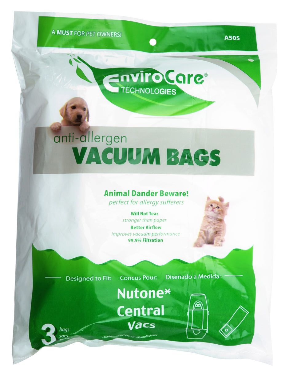 Anti-allergenic Bags for Central Vacuum Cleaners - 99.9% Filtration - Pack of 3 Bags