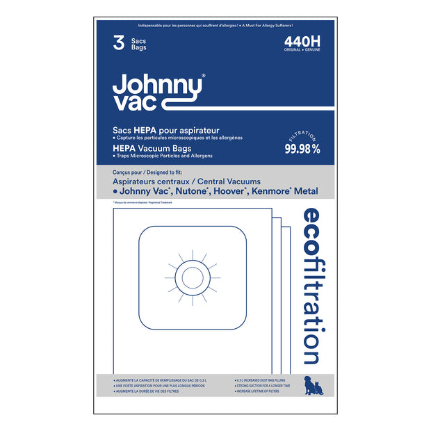 HEPA Microfilter Bag for Central Vacuum Johnny Vac, Rhinovac, Nutone, Hoover, Kenmore and Many More - Pack of 3 Bags