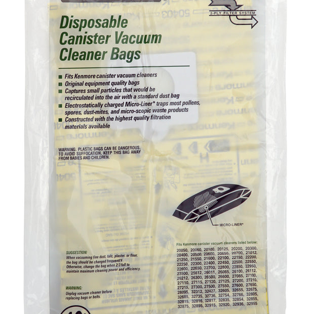 Paper Bag for Kenmore Canister Vacuum for Many Models - Pack of 10 Bags