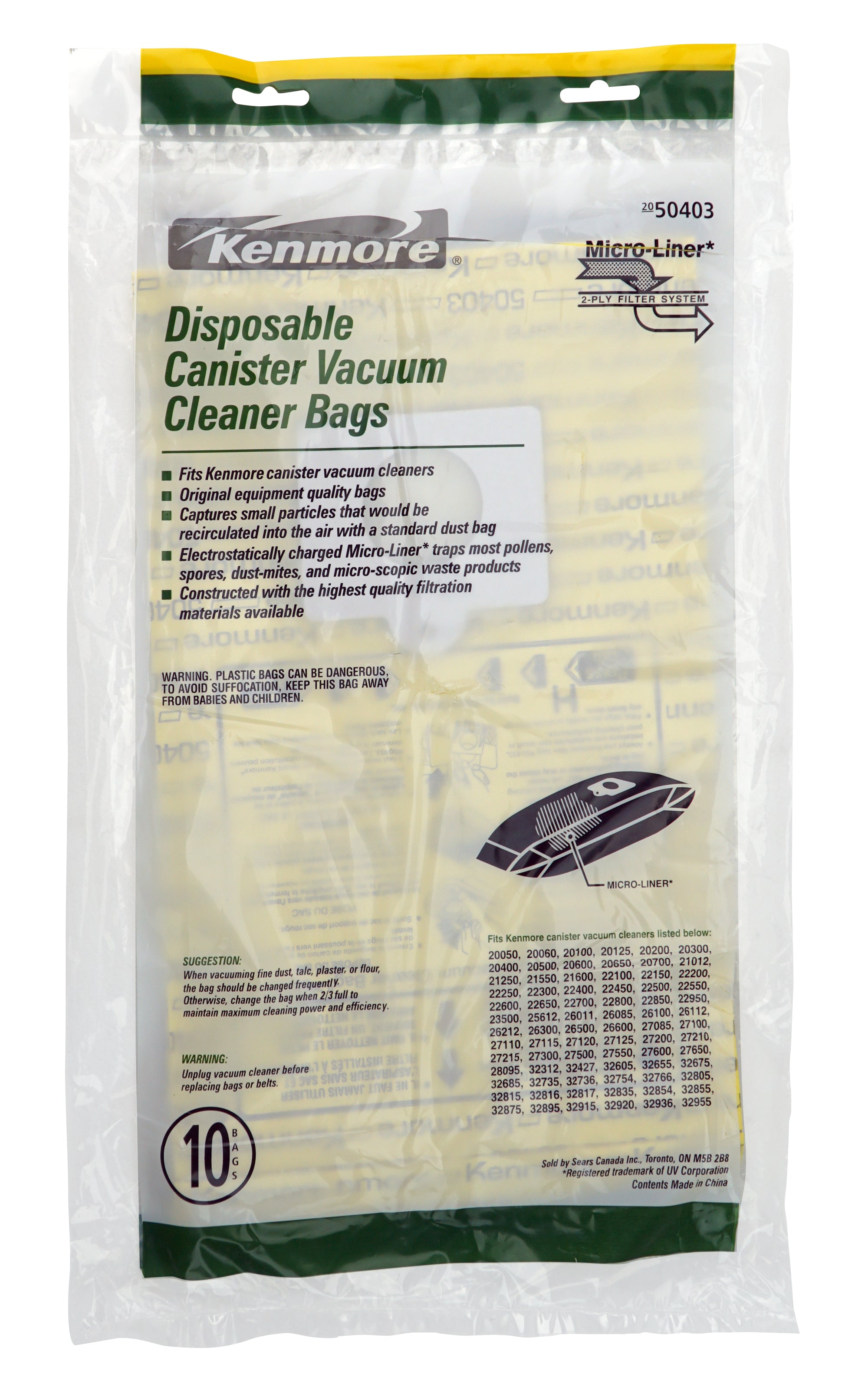 Paper Bag for Kenmore Canister Vacuum for Many Models - Pack of 10 Bags