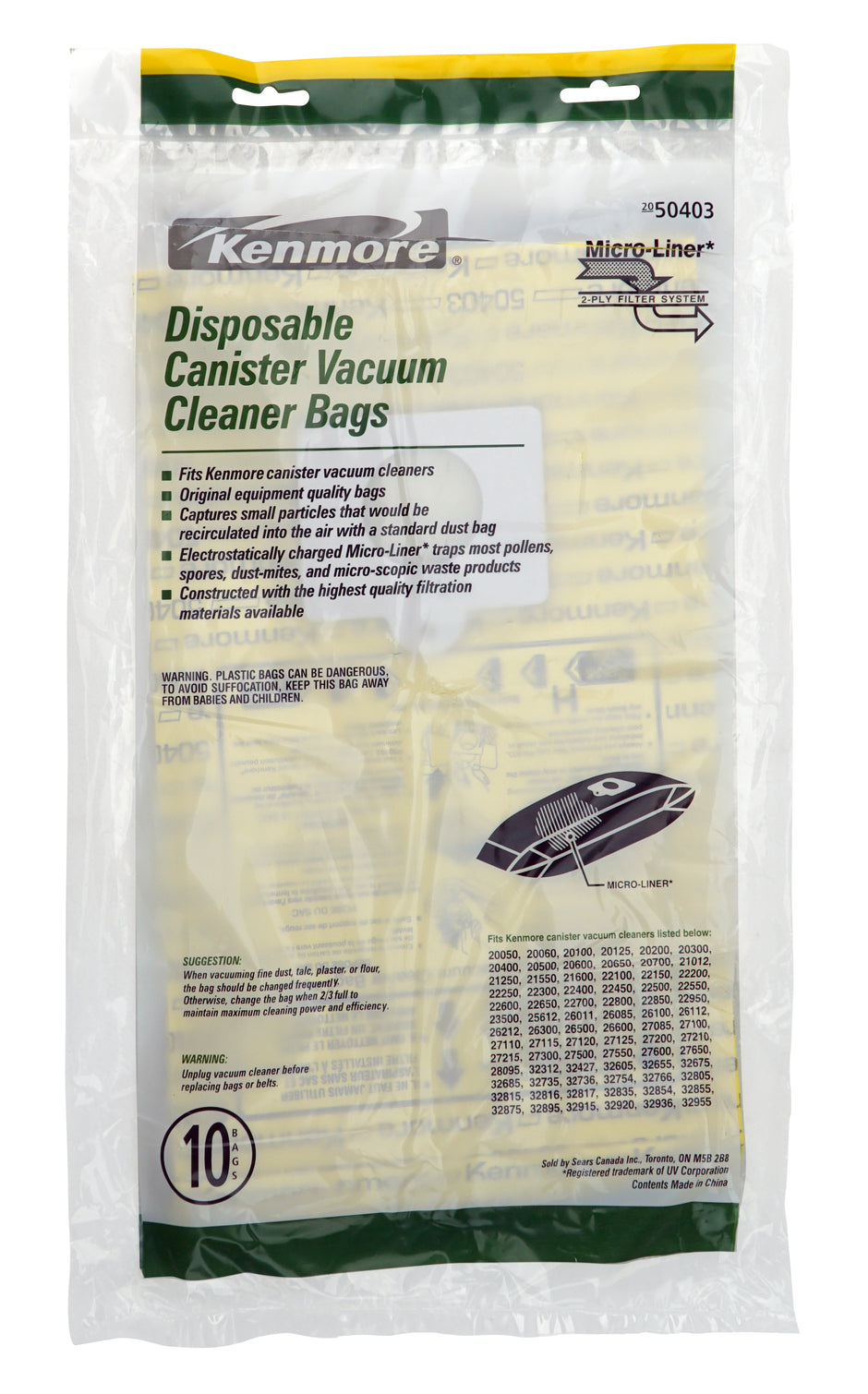 Paper Bag for Kenmore Canister Vacuum for Many Models - Pack of 10 Bags