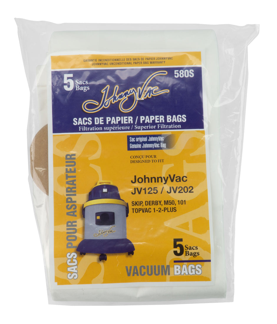 Paper Bag for Johnny Vac Vacuum JV125 and JV202 - SKIP, Derby, M50, 101, Topvac 1-2-PLUS - Pack of 5 Bags