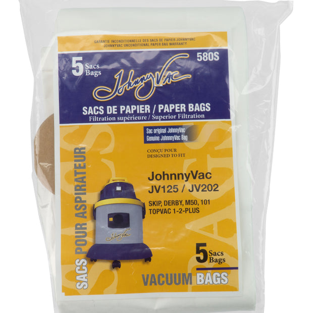 Paper Bag for Johnny Vac Vacuum JV125 and JV202 - SKIP, Derby, M50, 101, Topvac 1-2-PLUS - Pack of 5 Bags
