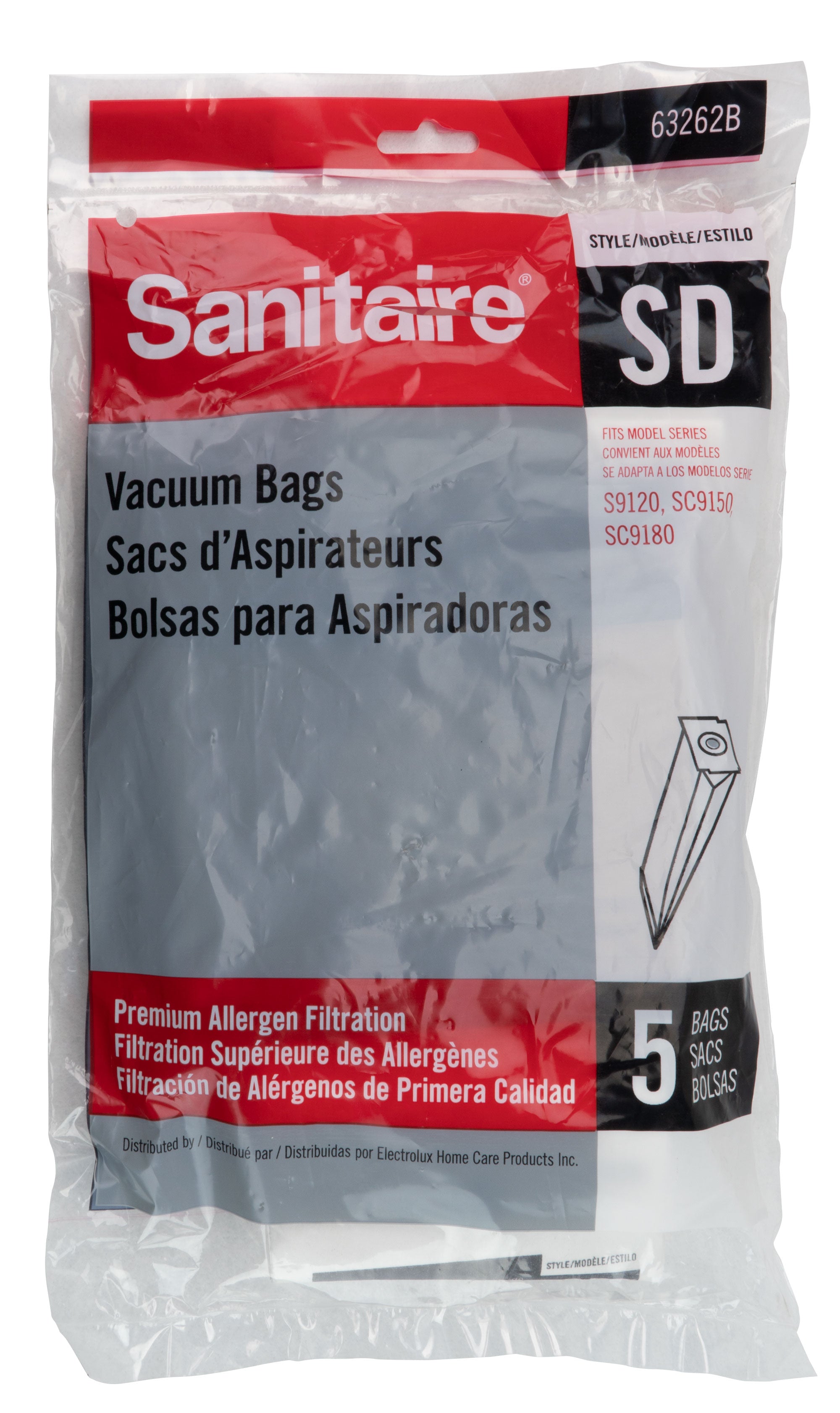 Paper Bag for Sanitaire Type SD Models S9120, SC9150 and SC9180 Vacuum - Pack of 5 Bags - 63262-B