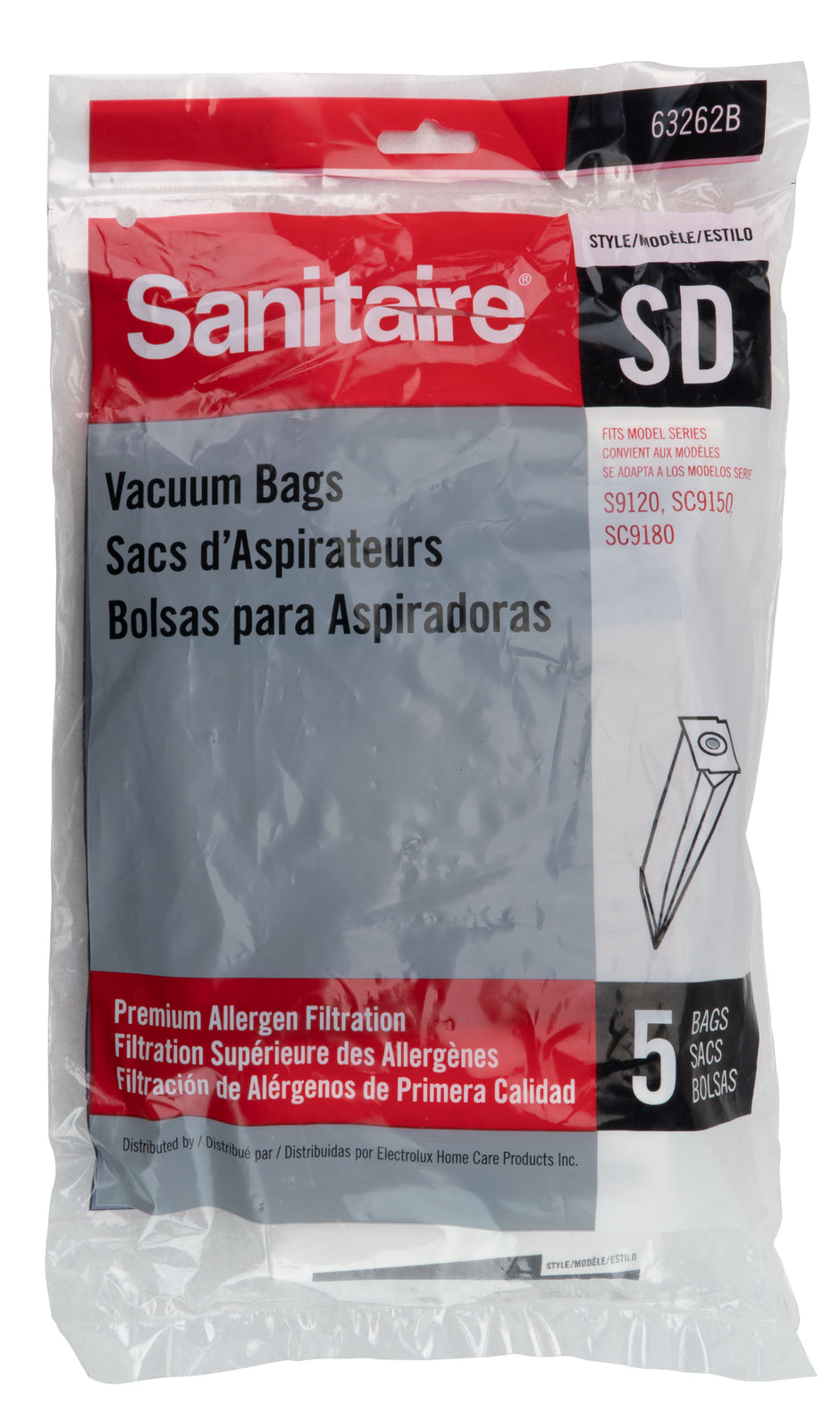 Paper Bag for Sanitaire Type SD Models S9120, SC9150 and SC9180 Vacuum - Pack of 5 Bags - 63262-B