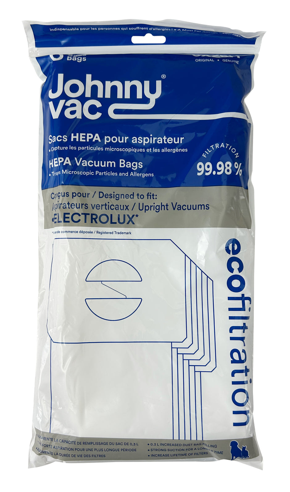 HEPA Microfilter Bag for Electrolux Upright Vacuum - Pack of 6 Bags - Envirocare 138HJV
