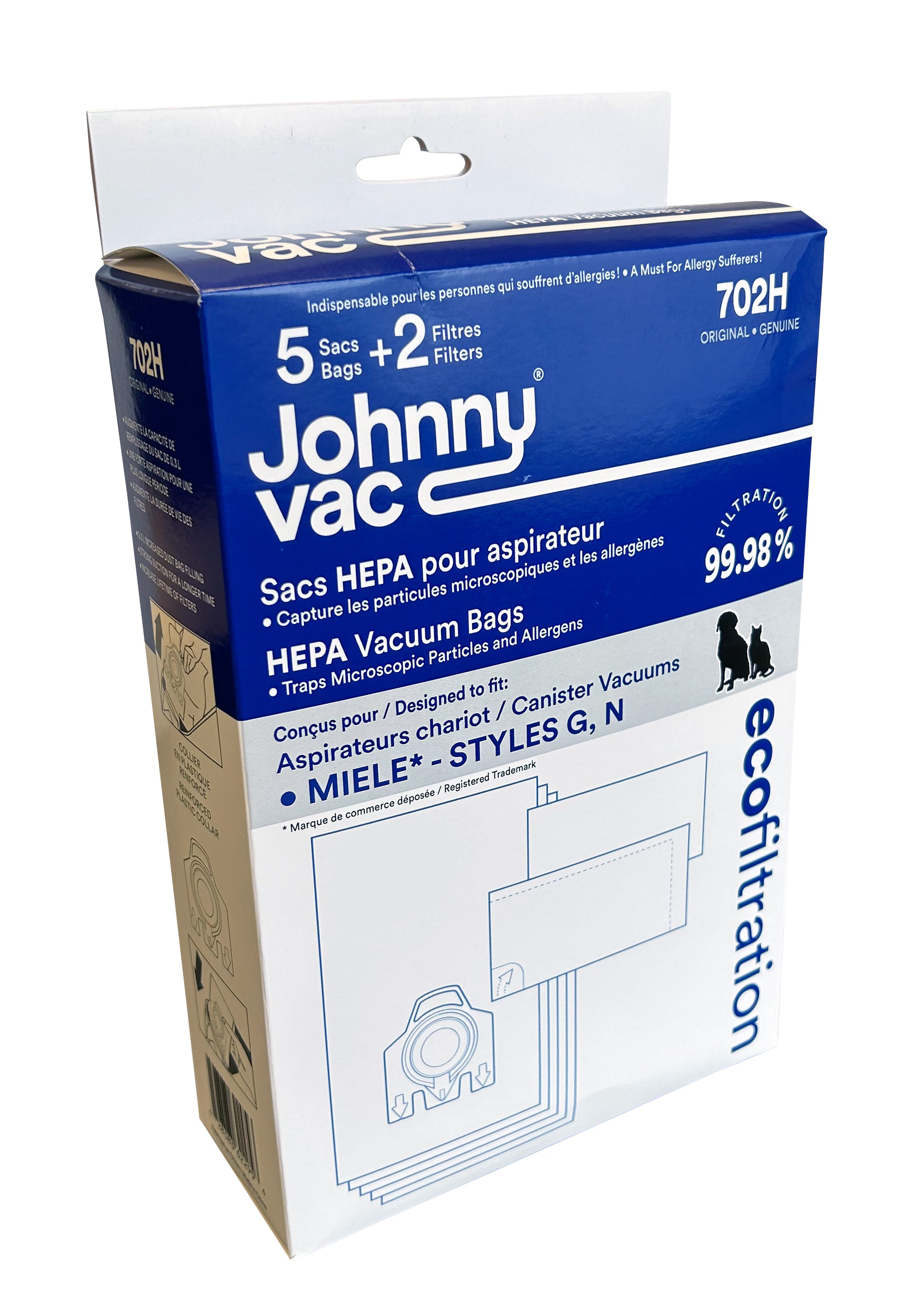 Hepa Vacuum Bags for Miele Canister Vacuums Styles G & N - Pack of 5 Bags + 2 Filters