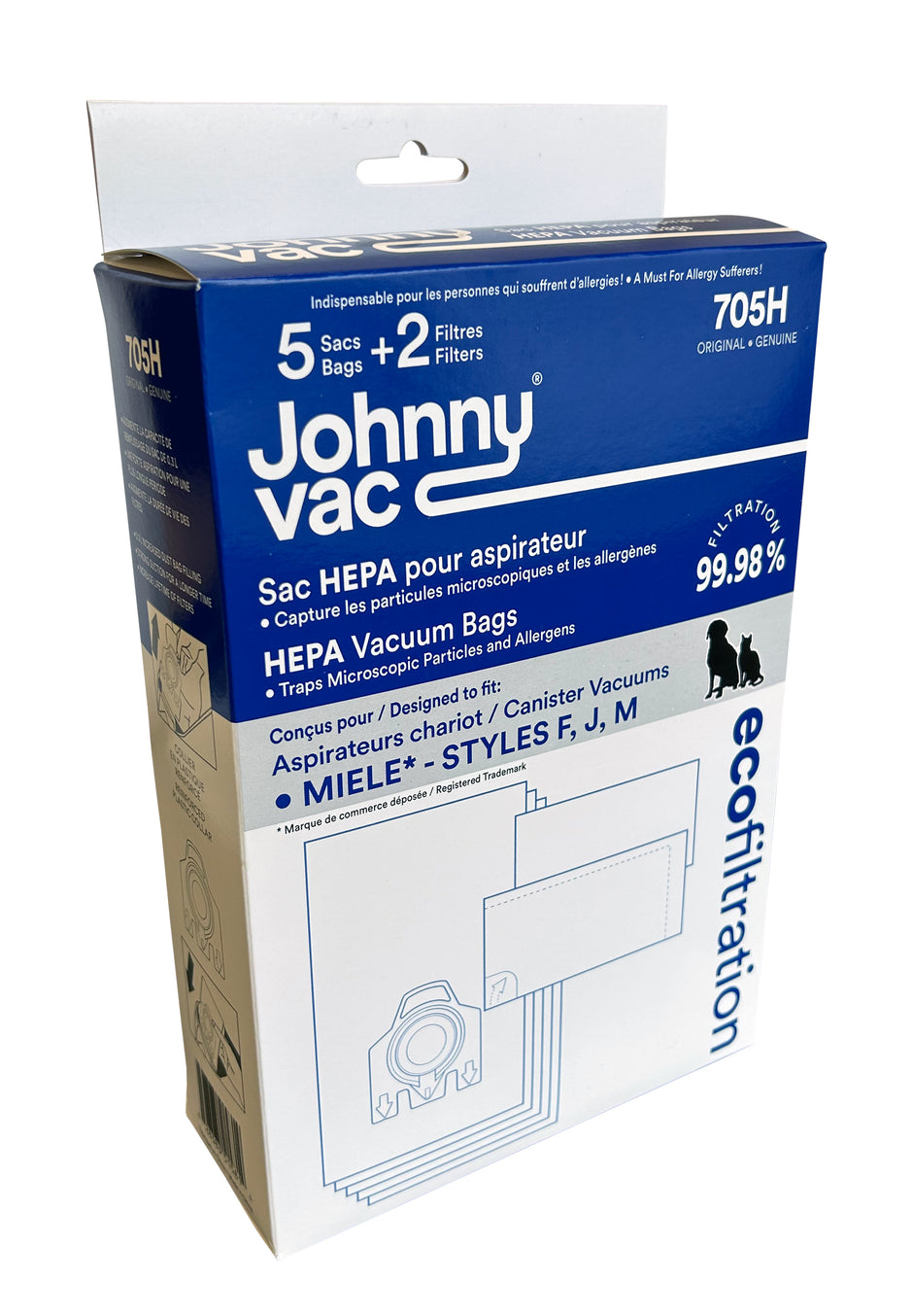 Hepa Vacuum Bags for Miele Canister Vacuums Styles F, J & M - Pack of 5 Bags + 2 Filters