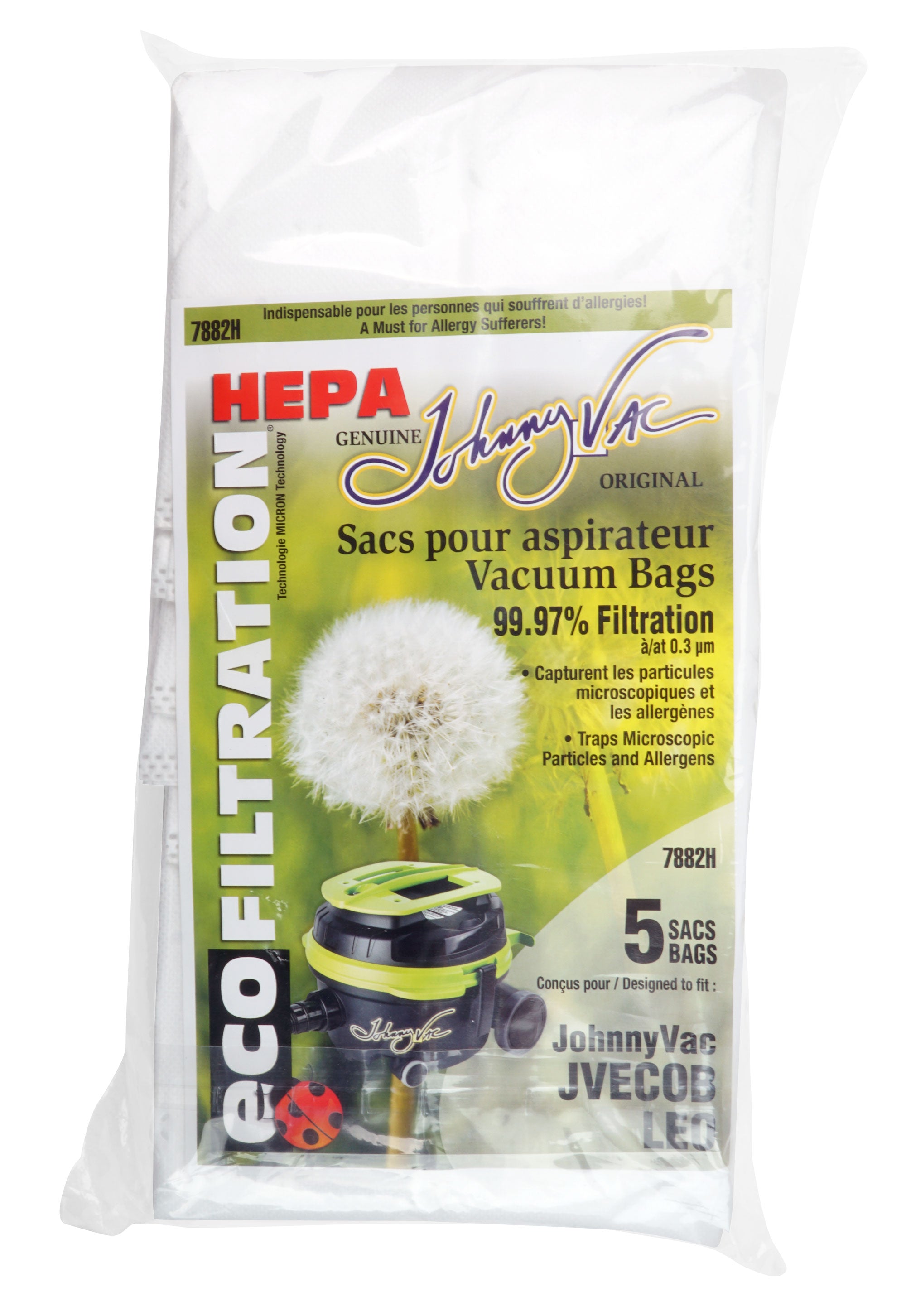 HEPA Microfilter Bag for Johnny Vac JVECOB and LEO Vacuum - Pack of 5 Bags