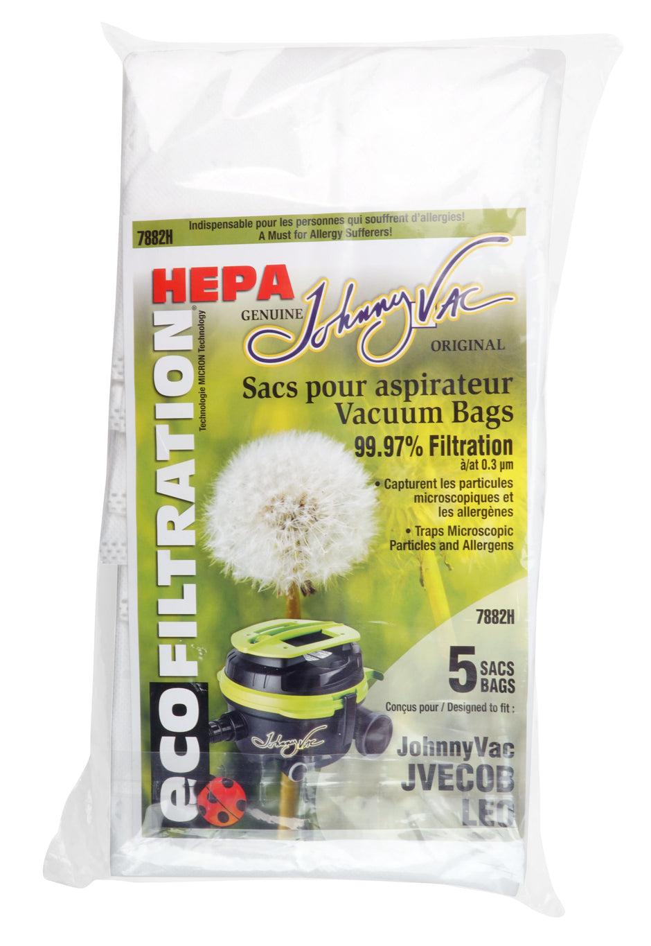 HEPA Microfilter Bag for Johnny Vac JVECOB and LEO Vacuum - Pack of 5 Bags