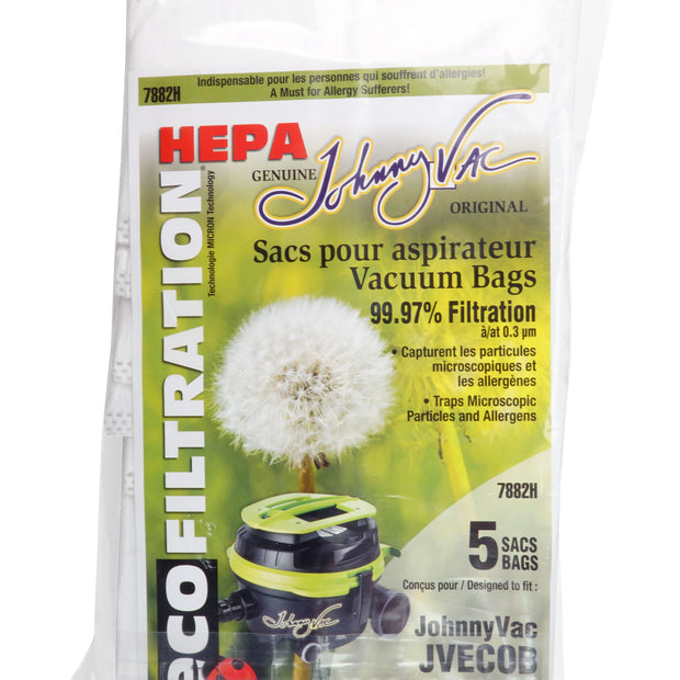 HEPA Microfilter Bag for Johnny Vac JVECOB and LEO Vacuum - Pack of 5 Bags