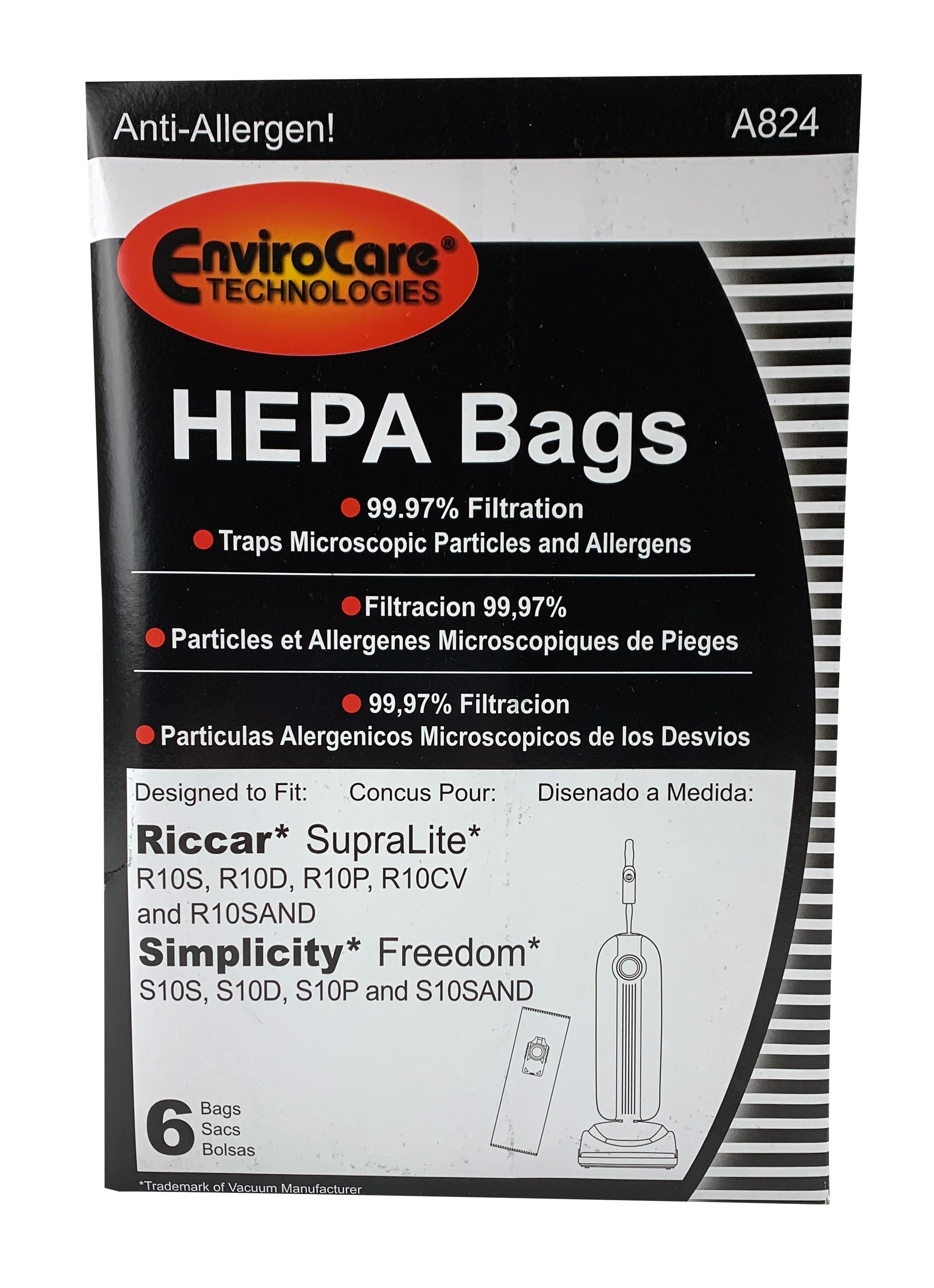 HEPA Bags - 99,97% Filtration - Designed to fit Riccar SupraLite & Simplicity Freedom