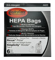 HEPA Microfiltation Bags for Riccar Prima & Simplicity Wonder Canister Vacuums - Pack of 6 Bags - Envirocare A825
