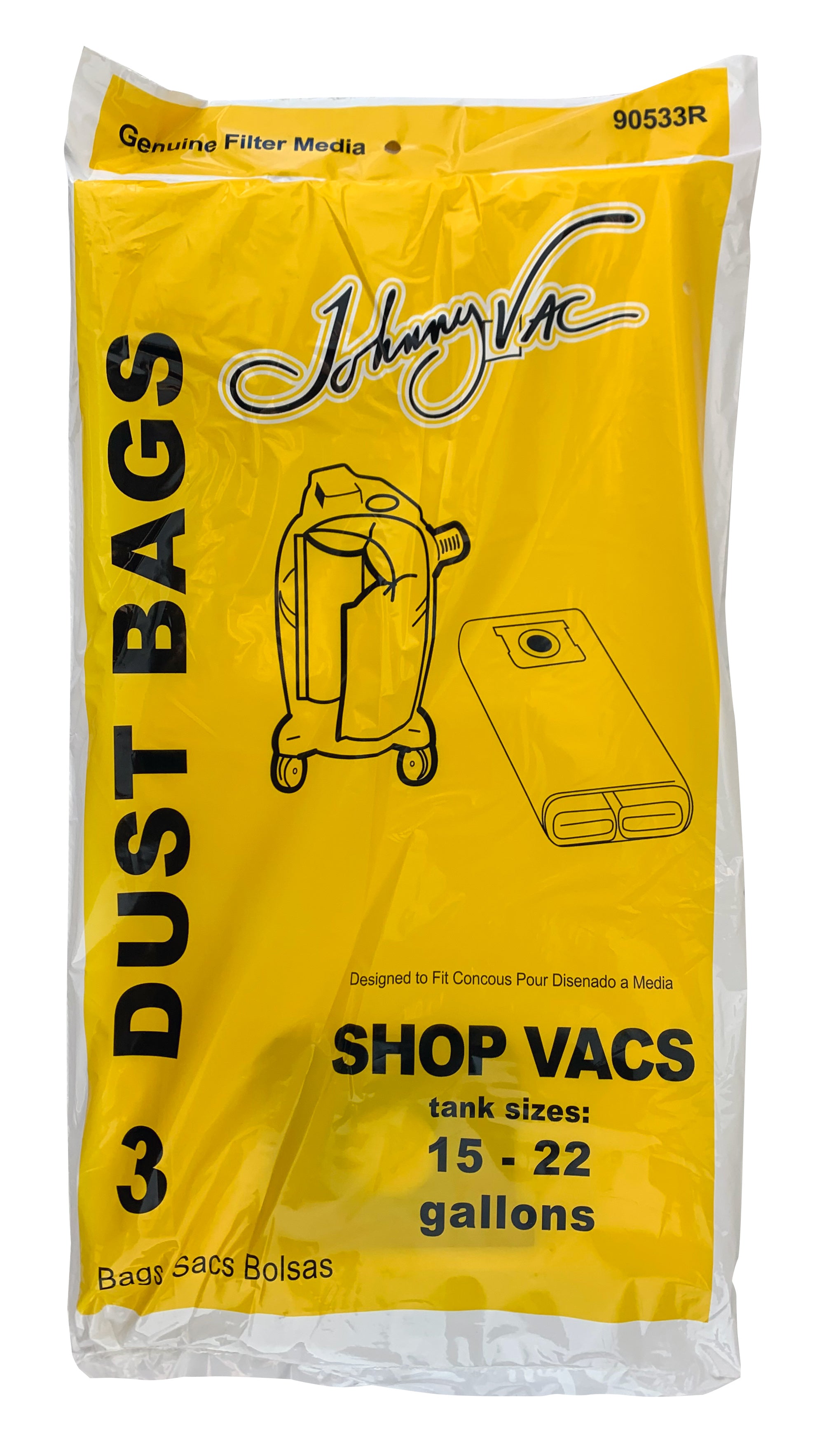 Pper bag for Shop Vac Vacuum Cleaner - Tank Capacity of 15 to 22gallons (68.2 L to 100 L) - Pack of 3 Bags - 90673