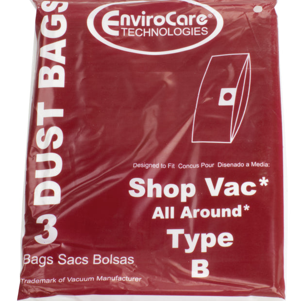 Paper Bag for Shop Vac Vacuum Style B - Tank Capacity of 1.7 gallons (7.7 L) - Pack of 3 Bags - Envirocare 370SW