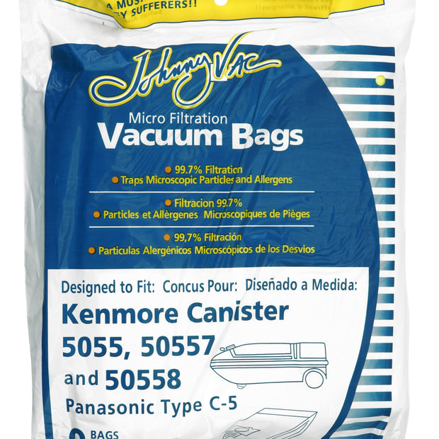 Microfilter Bag for Kenmore 5055, 50557 and 50558, Panasonic Type C-5 Canister Vacuum - Pack of 9 Bags - Envirocare 137-9