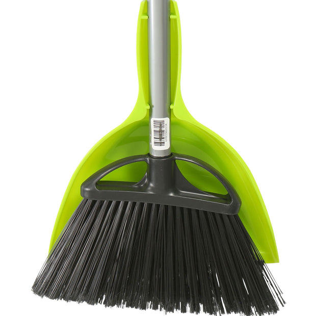 Combo - Angle Broom - 10" (25,4 cm) Cleaning Path - 48" (122 cm) Metal Handle - Black - 9" (22.9 cm) Dust Pan - Snap On - Lime