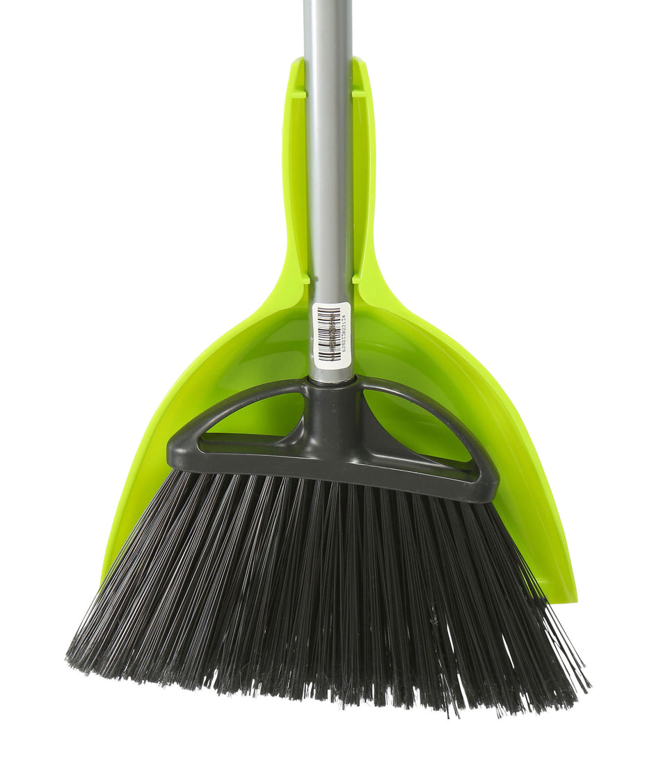 Combo - Angle Broom - 10" (25,4 cm) Cleaning Path - 48" (122 cm) Metal Handle - Black - 9" (22.9 cm) Dust Pan - Snap On - Lime